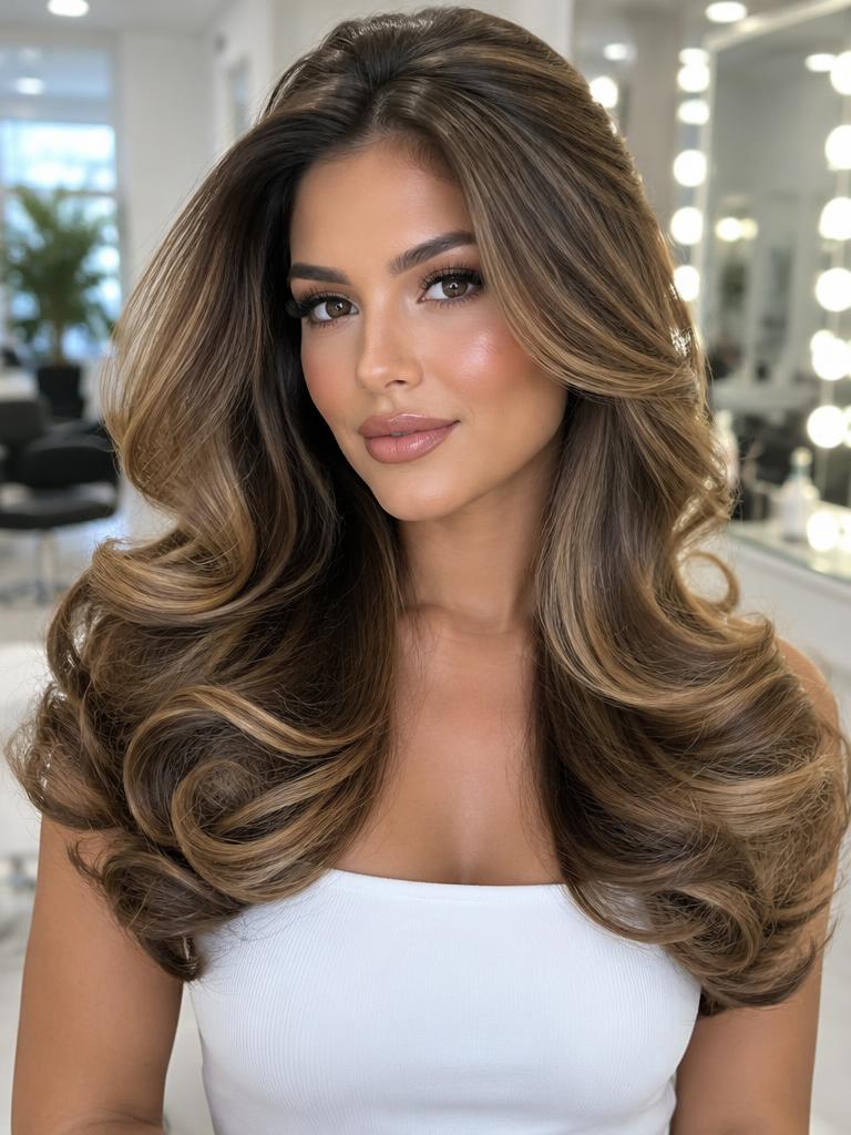 Mulher com escova Blowout Glam volumosa